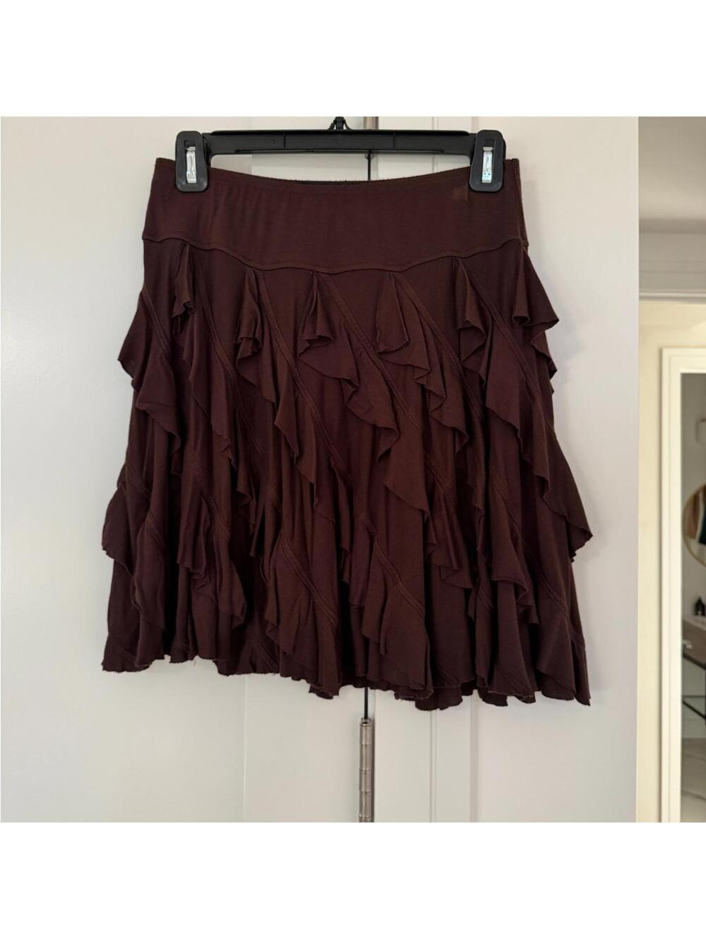 INC International Jersey Brown Ruffle Skirt Small